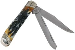 Rough Ryder Trapper Cinnamon Stag RR2155 Damascus Navaja Slipjoint -Luz de Acero RY2155 02 rough ryder