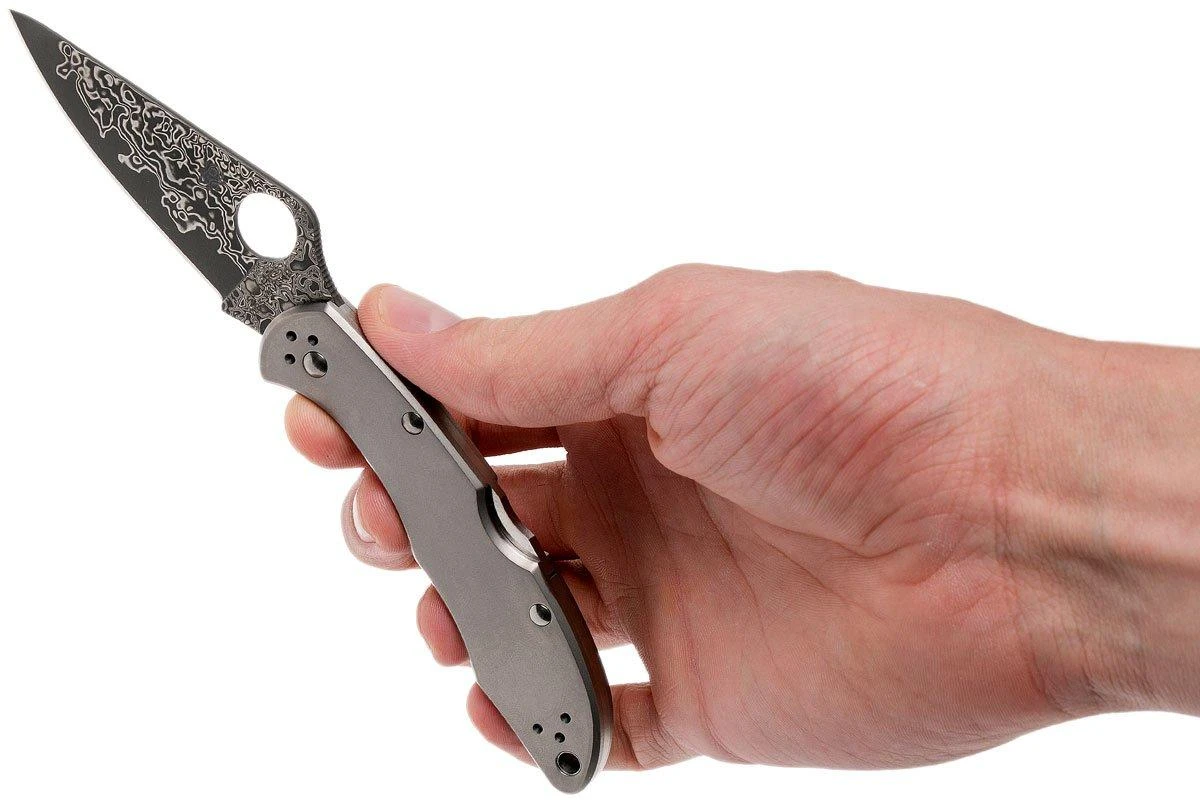 Spyderco C11TIPD Delica 4 Titanium Damascus Navaja 10 Spyderco C11TIPD Delica 4 Titanium Damascus Navaja - Imagen 8